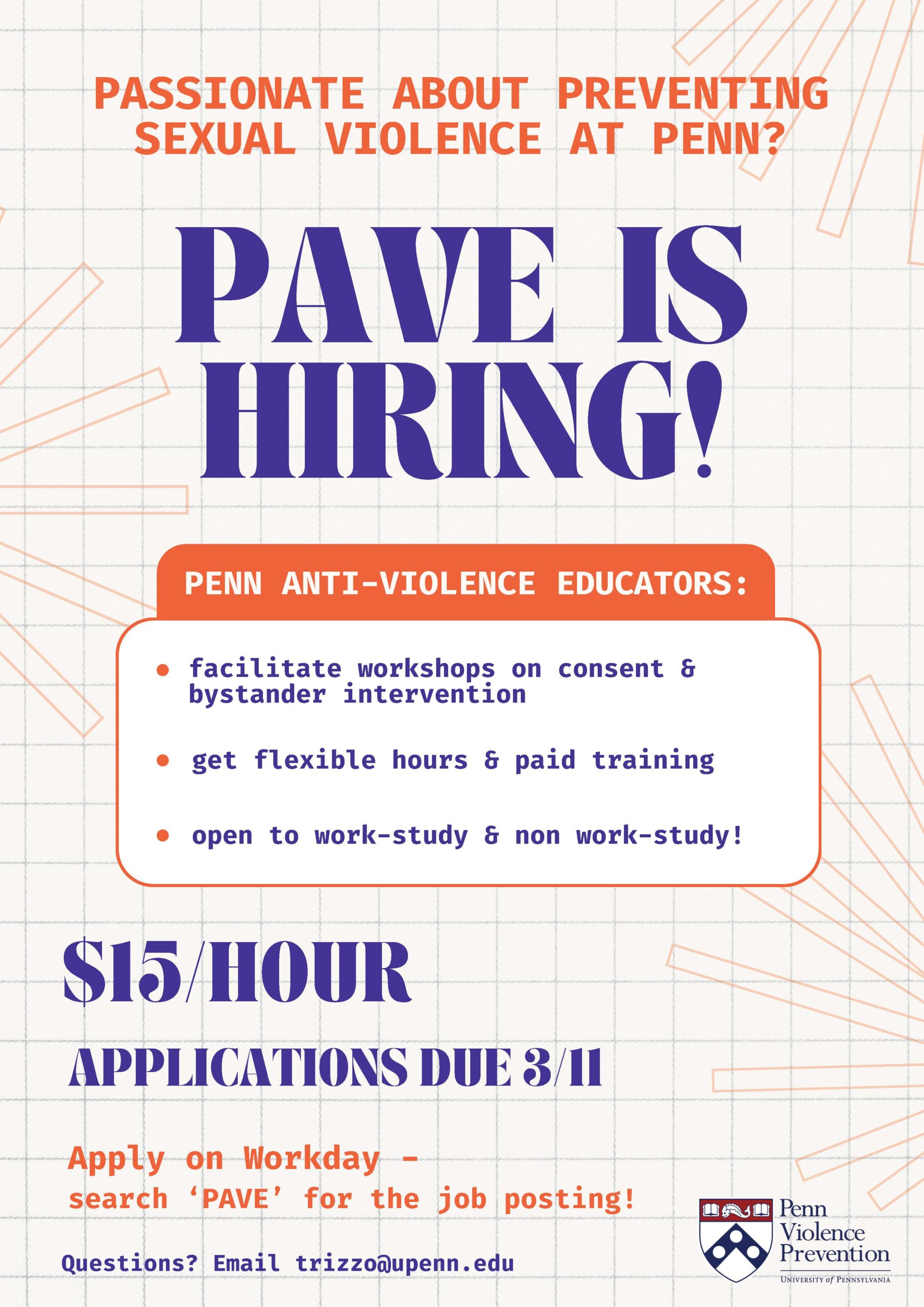 PAVE hiring flyer featuring details about PAVE and payment.